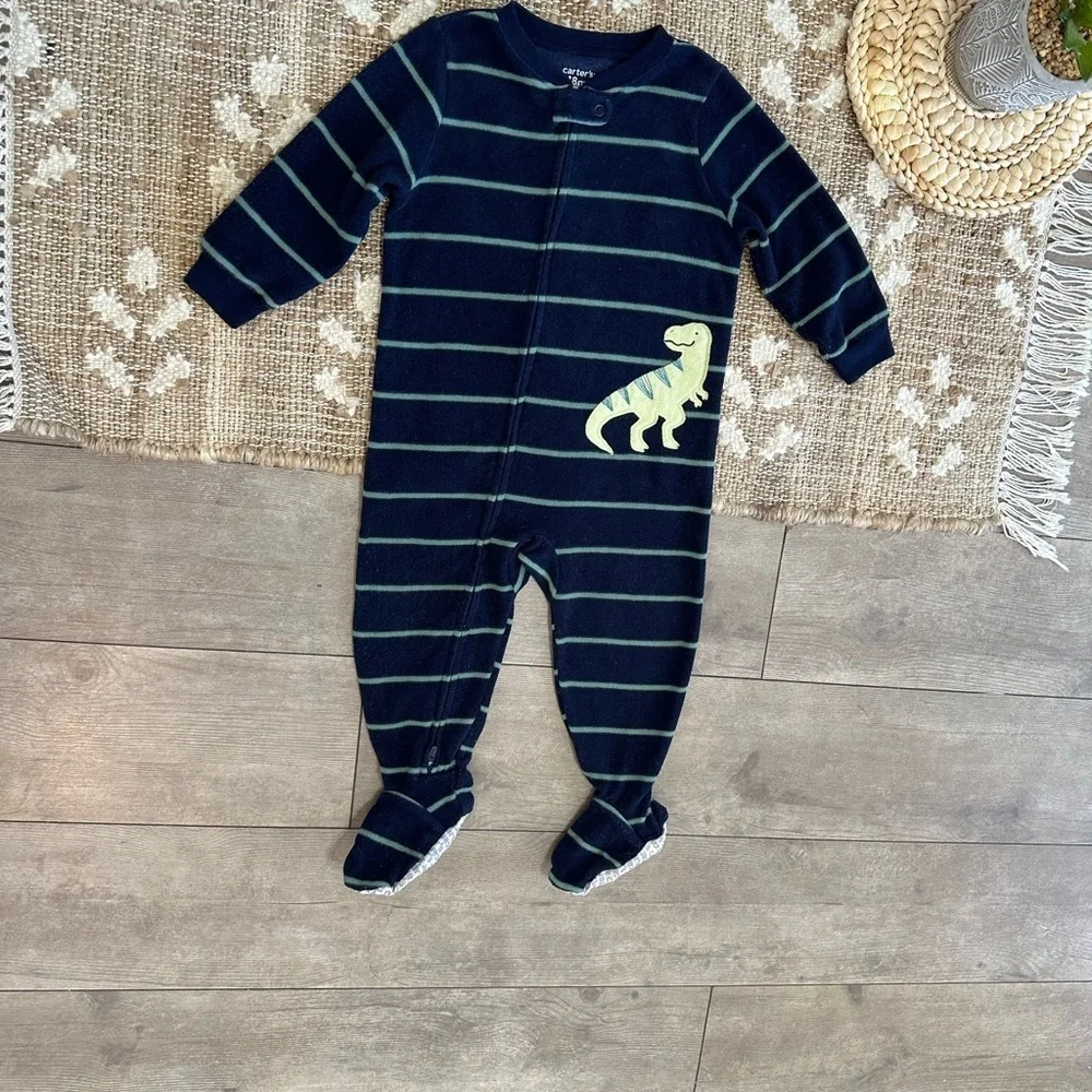 Carter's Striped Fleece Dinosaur Footie Pajamas Baby Toddler Boy 18 Month